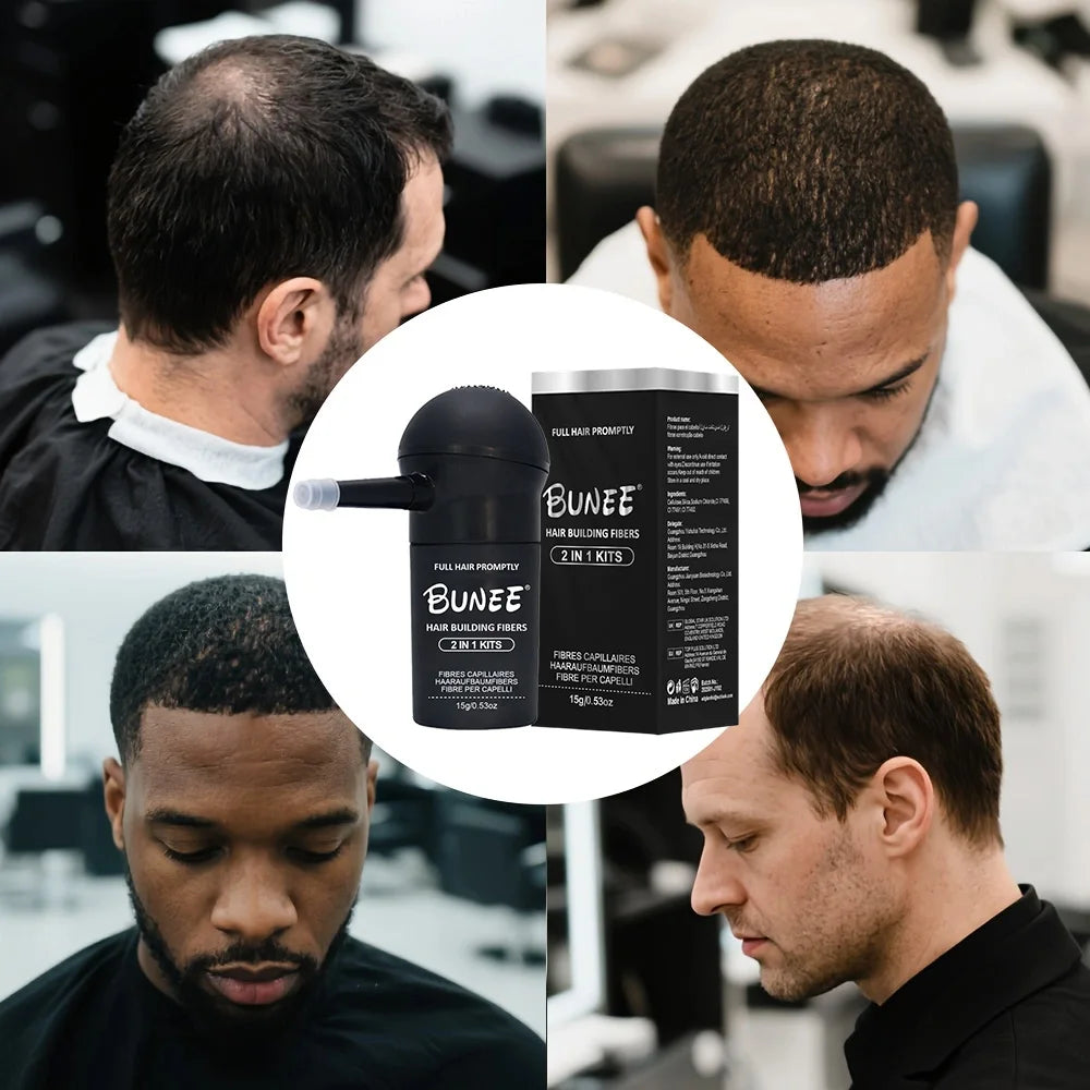 BUNEE Hair Fiber Set 15g: Men's Natural Hair-Dense Fibers for Balding Areas, Fills Part Lines, Includes 15g Fiber Powder