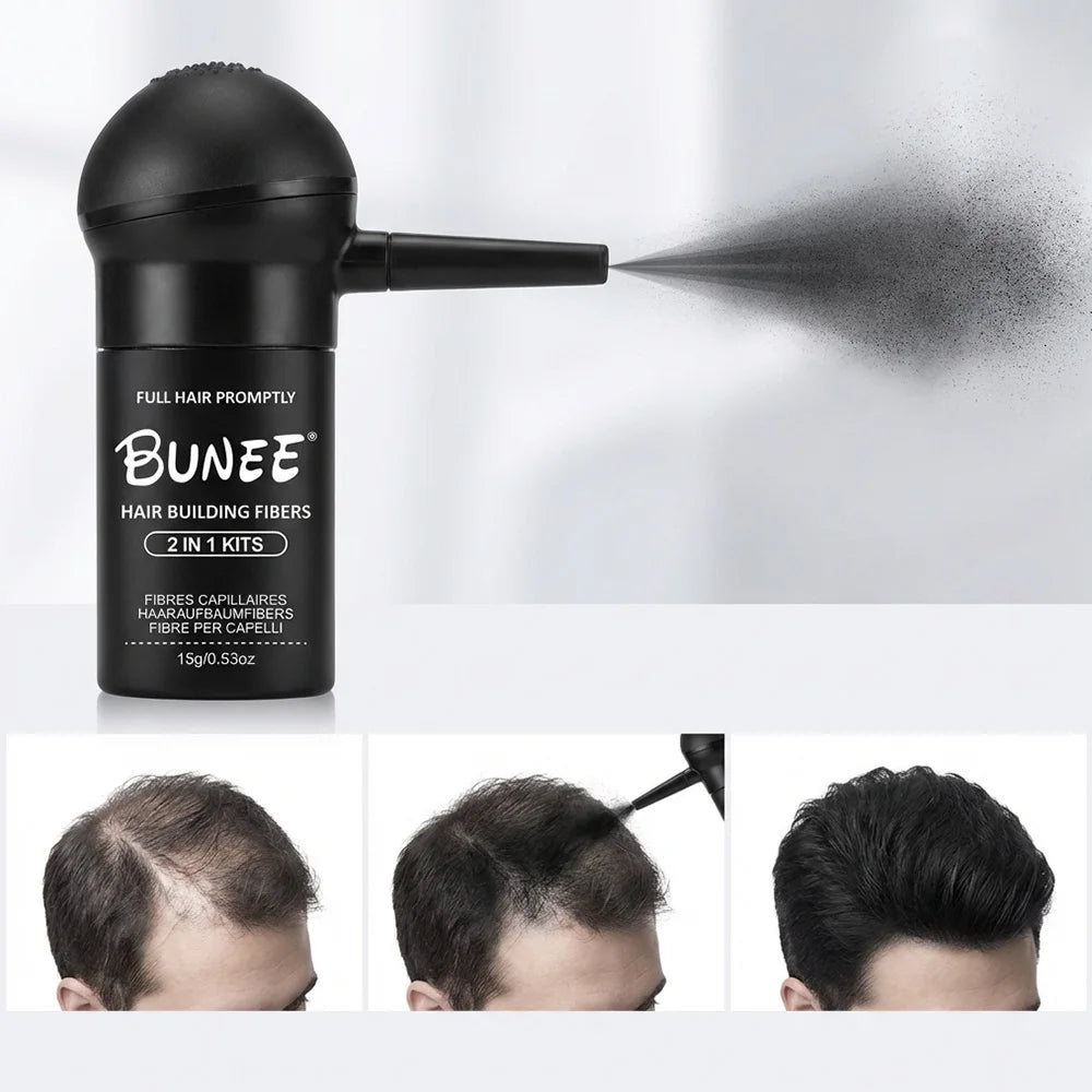 BUNEE Hair Fiber Set 15g: Men's Natural Hair-Dense Fibers for Balding Areas, Fills Part Lines, Includes 15g Fiber Powder