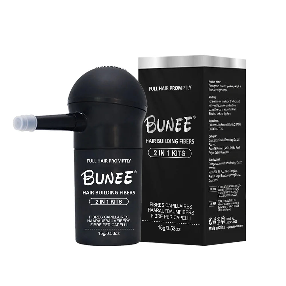 BUNEE Hair Fiber Set 15g: Men's Natural Hair-Dense Fibers for Balding Areas, Fills Part Lines, Includes 15g Fiber Powder